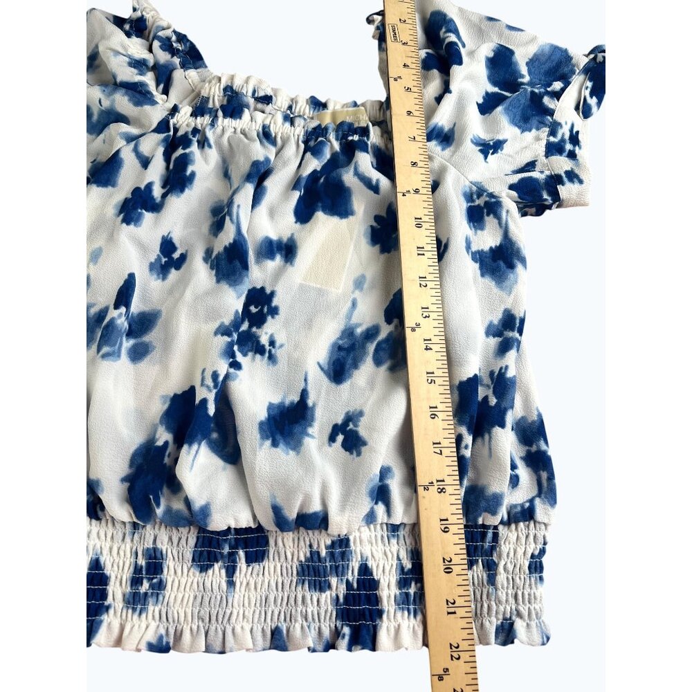 Michael Michael Kors Blue & White Floral Off-Shoulder Blouse Medium - Picture 6 of 12